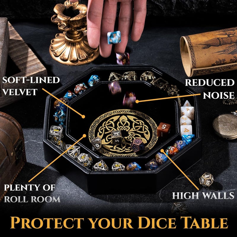 Soar Forge Dice Tray for DND and RPG - Beautiful Gold Valknut and Dragon 9 Inch Rolling Tray Compatible with Dungeons and Dragons and Tabletop RPGs - Box Storage to Protect Dice - Image 3
